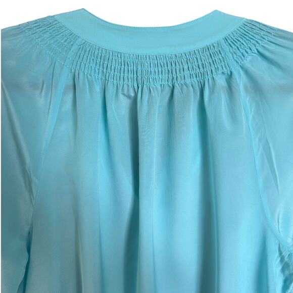 Lilly Pulitzer Elsa Silk Top Blouse Long Sleeve Smocked Neck Bali Blue Size XL - Picture 10 of 14